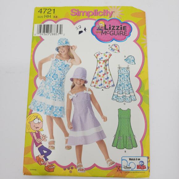 Simplicity 4721 Lizzie McGuire Girls' Dress with Bodice & Hat Size HH 3-6 UNCUT - Picture 1 of 3